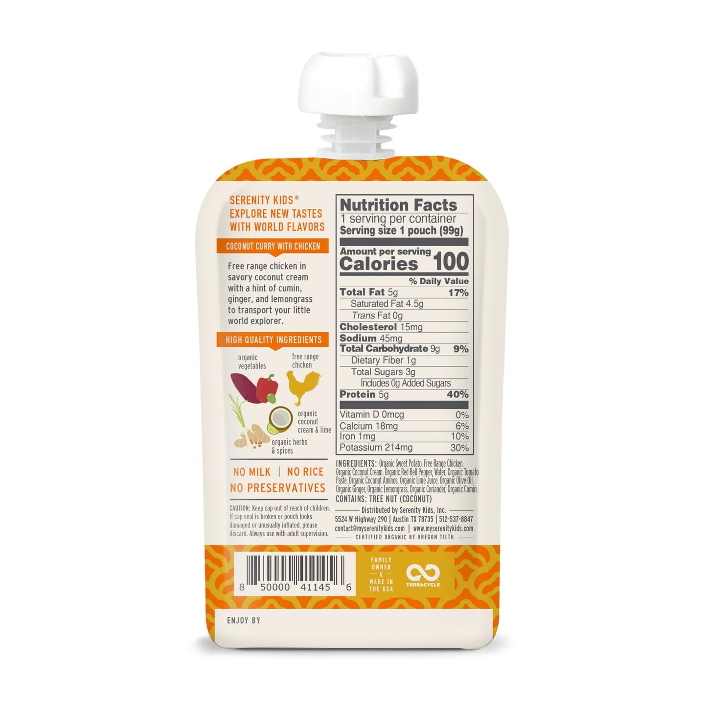 Serenity Kids 6+ Months World Explorers Baby Food Pouches Puree Made w/Ethically Sourced Meat & Organic Veggies - 3.5 Ounce BPA-
