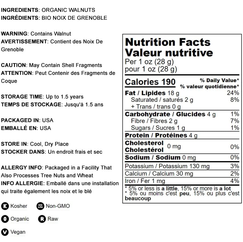 Food To Live - Organic California Walnuts Halves & Pieces, 7.5 Pounds Non-Gmo, Raw, Unsalted, Shelled, Vegan, Kosher, Sirtfood,