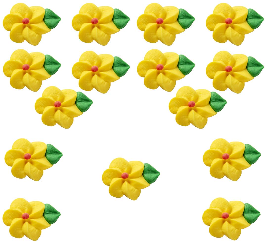 OCREME Royal Icing Sugar Flowers Set of 15 - 1 Inch Yellow Cake Decorations for Birthdays, Weddings, Baby Showers - Model OCRIF-38