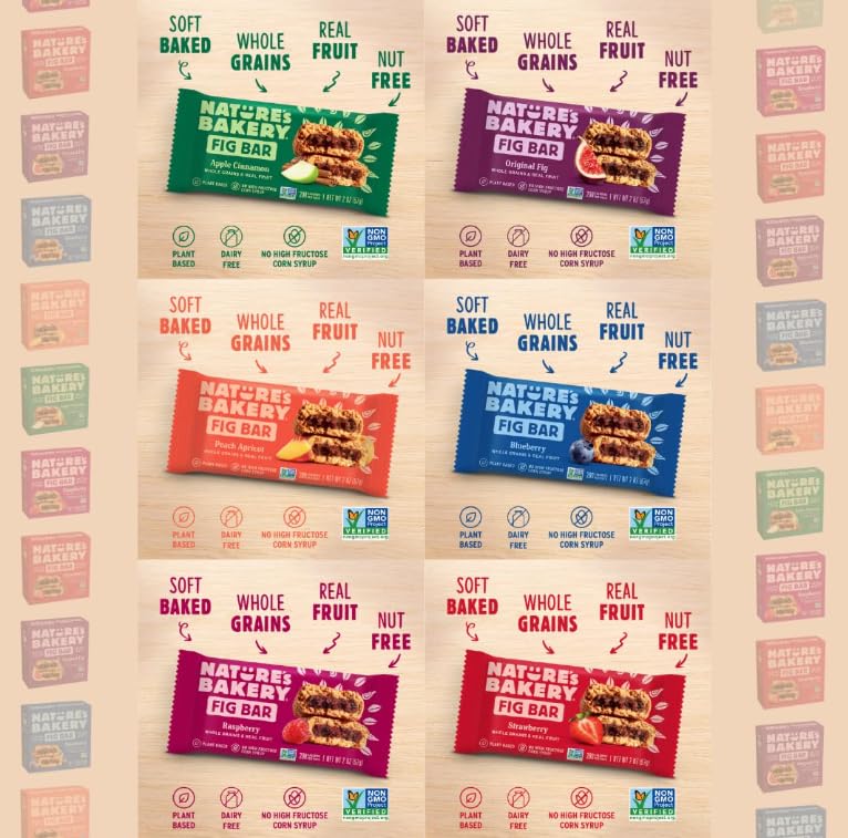 Whole wheat Fig Bars Original Real Fruit - 36 ct. 6 Boxes, 2 Ounce (Pack of 36) + 4 MIMM Mints |Great for a gift basket idea.