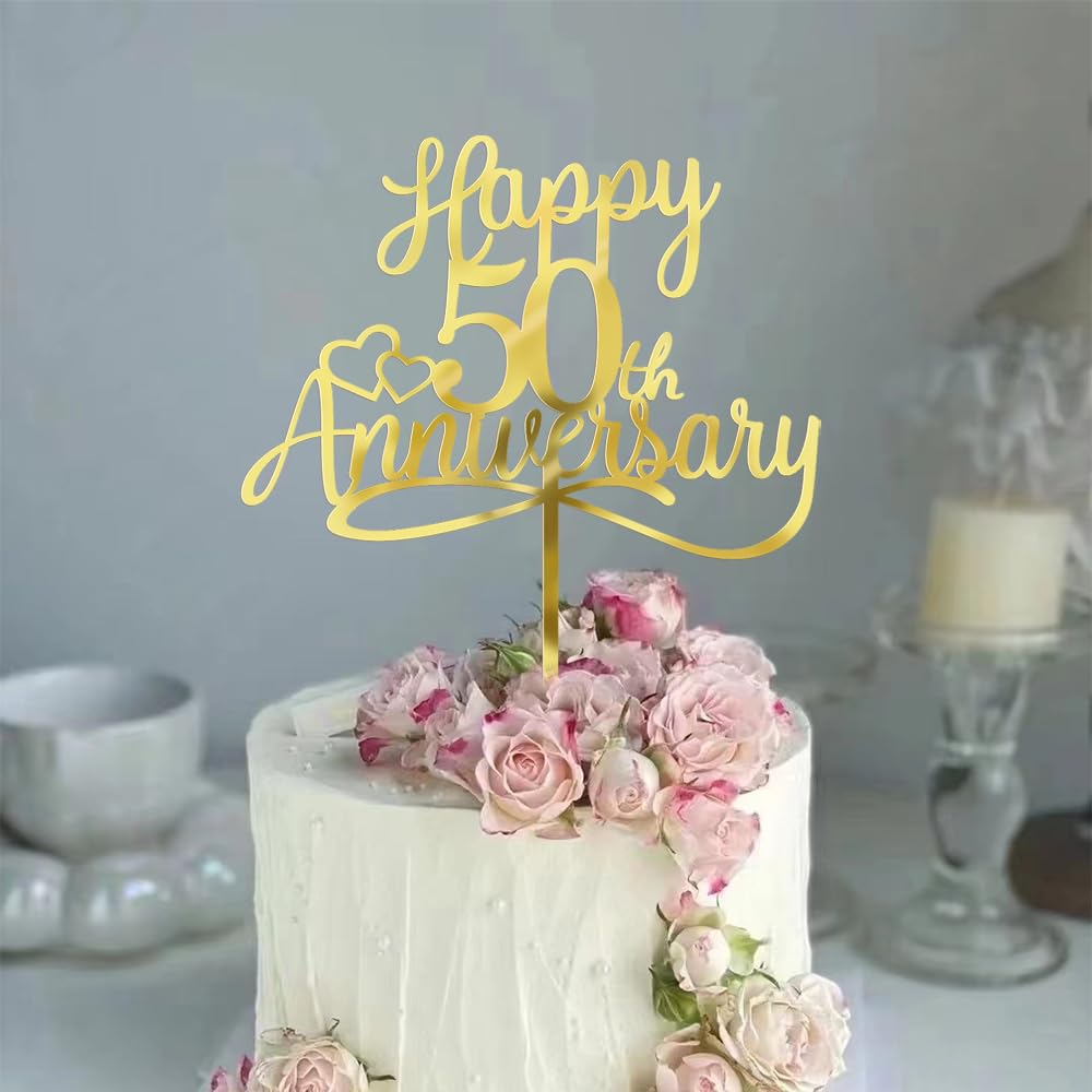 Sleyberoy Acrylic Happy 50Th Anniversary Cake Toppers -Wedding Anniversary Party Decorations, 50Th Wedding Anniversary, Company