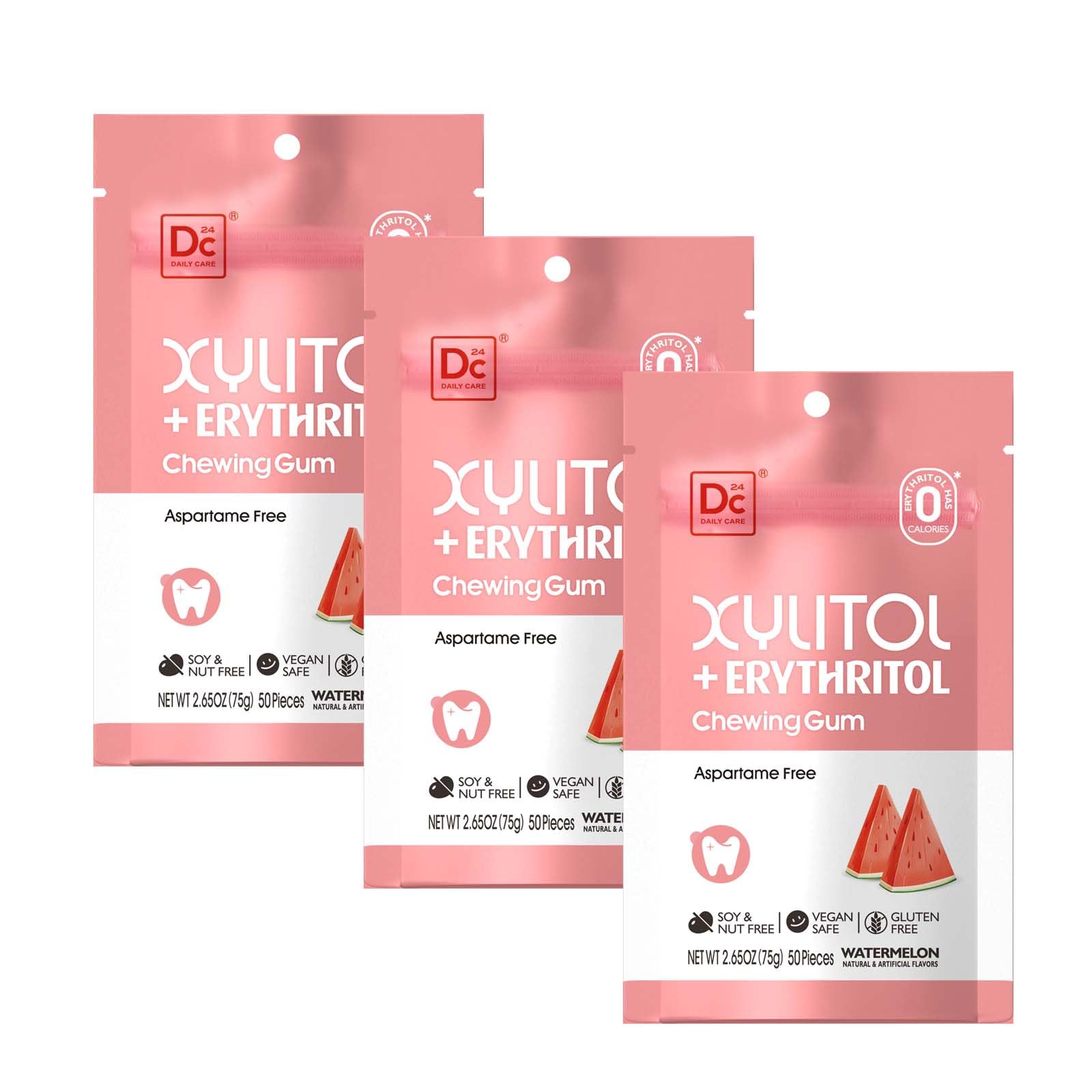 DC24 DAILY CARE Sugar Free Xylitol Chewing Gum, Watermelon Flavor, 150 Count (Pack of 1)