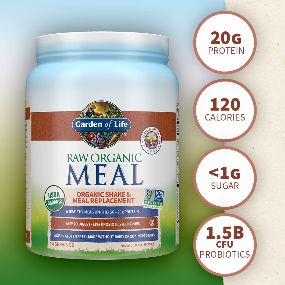 Garden of Life Meal Replacement Vanilla Chai Powder, 14 Servings, Organic Raw Plant Based Protein Powder, Vegan, Gluten-Free 16