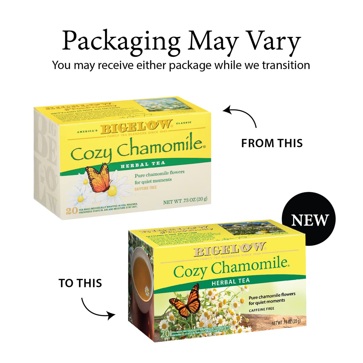 Bigelow Tea Cozy Chamomile Herbal Tea, Caffeine Free, 20 Count (Pack of 6), Model 072310000414