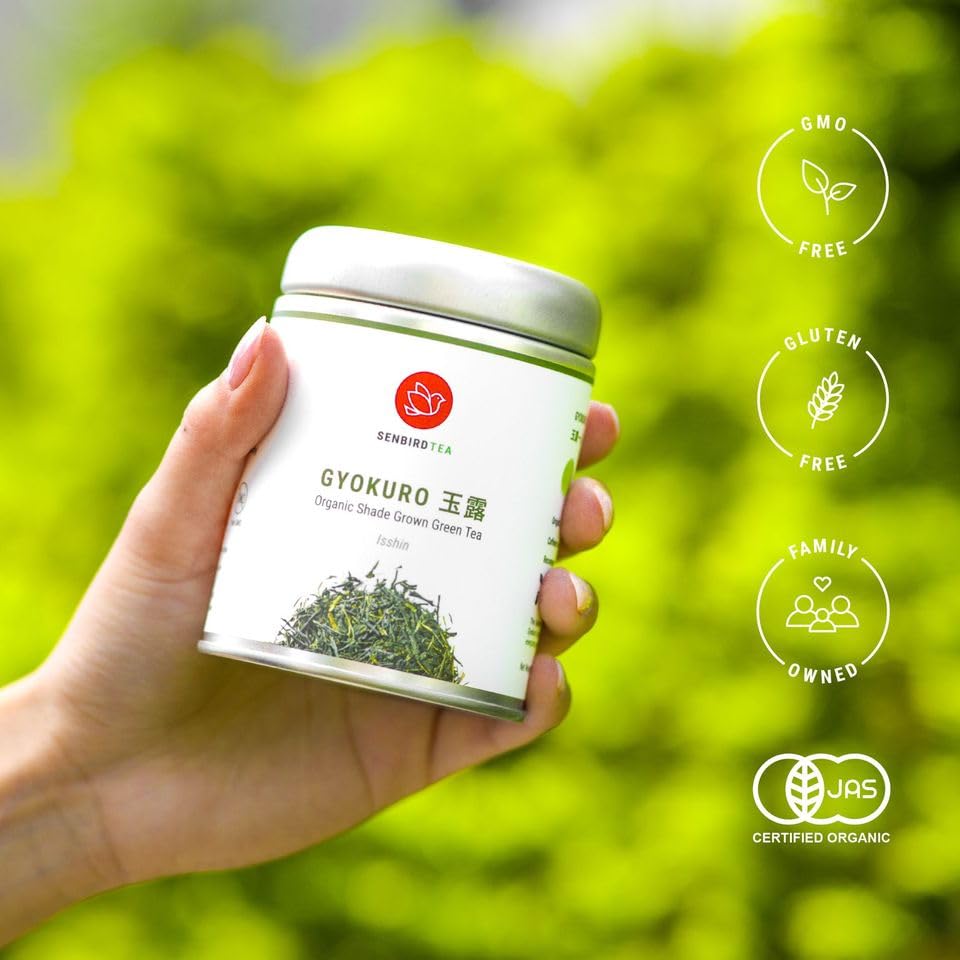 Senbird Organic Gyokuro, Japanese Shade Grown Green Tea - Isshin From Kyoto Japan - Imperial Loose Leaf Green Tea In Airtight Te