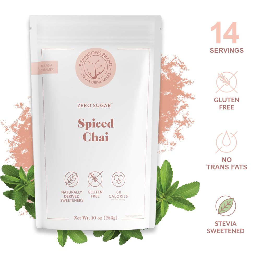 5 Sparrows Sugar-Free Spiced Chai Latte Drink Mix, Keto Friendly, 10 oz, Stevia Sweetened