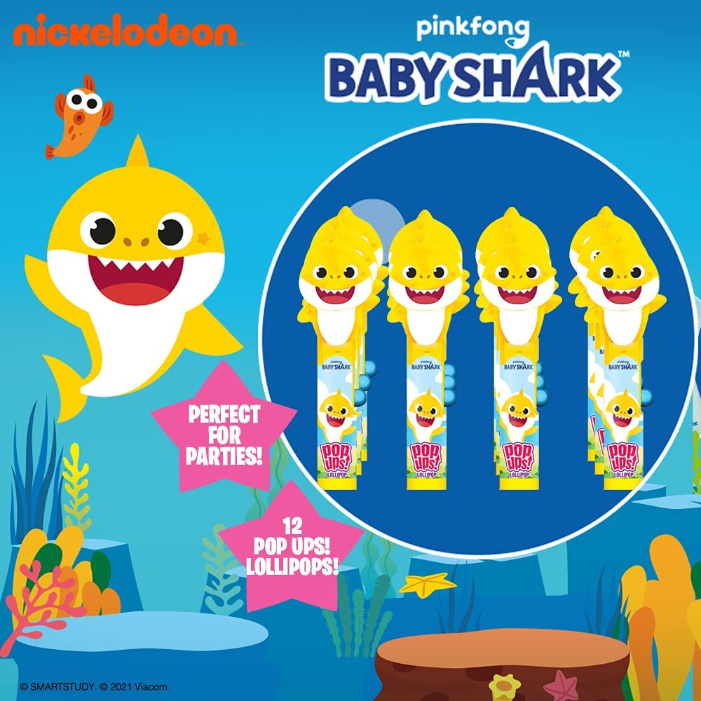 POPUPS! LOLLIPOP Baby Shark Lollipop Holder, 12 Count, Multicolor, Collectible Toy for Parties, Goodie Bags, and Prizes