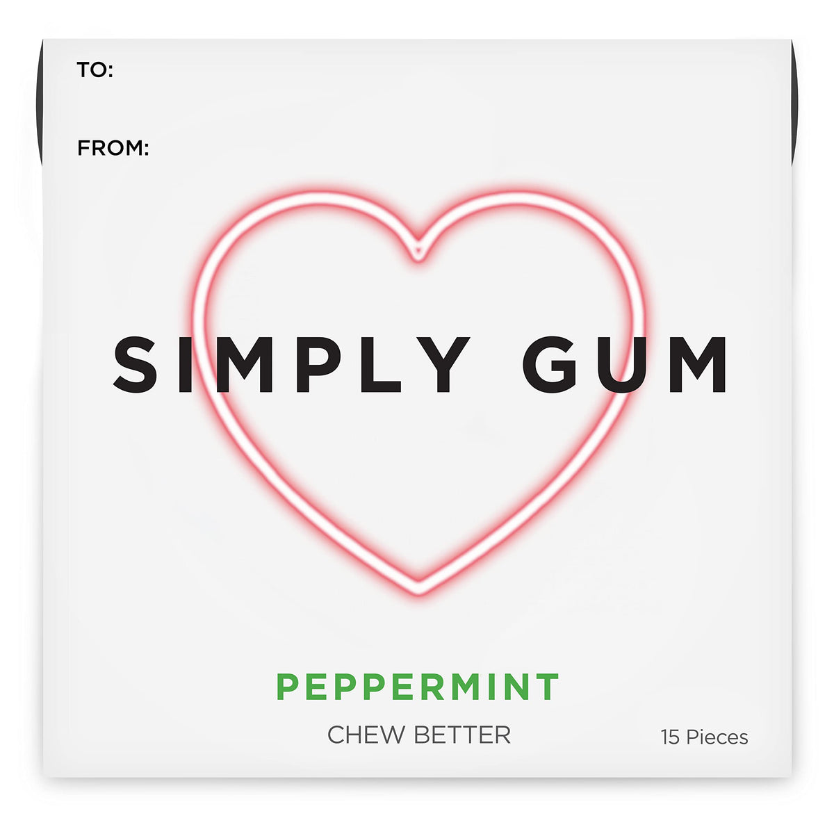 Simply Gum | Heart Box | Peppermint Gum | Plant- Based Chewing Gum | Pack of Six (90 Pieces Total) | Synthetic Free + Aspartame 