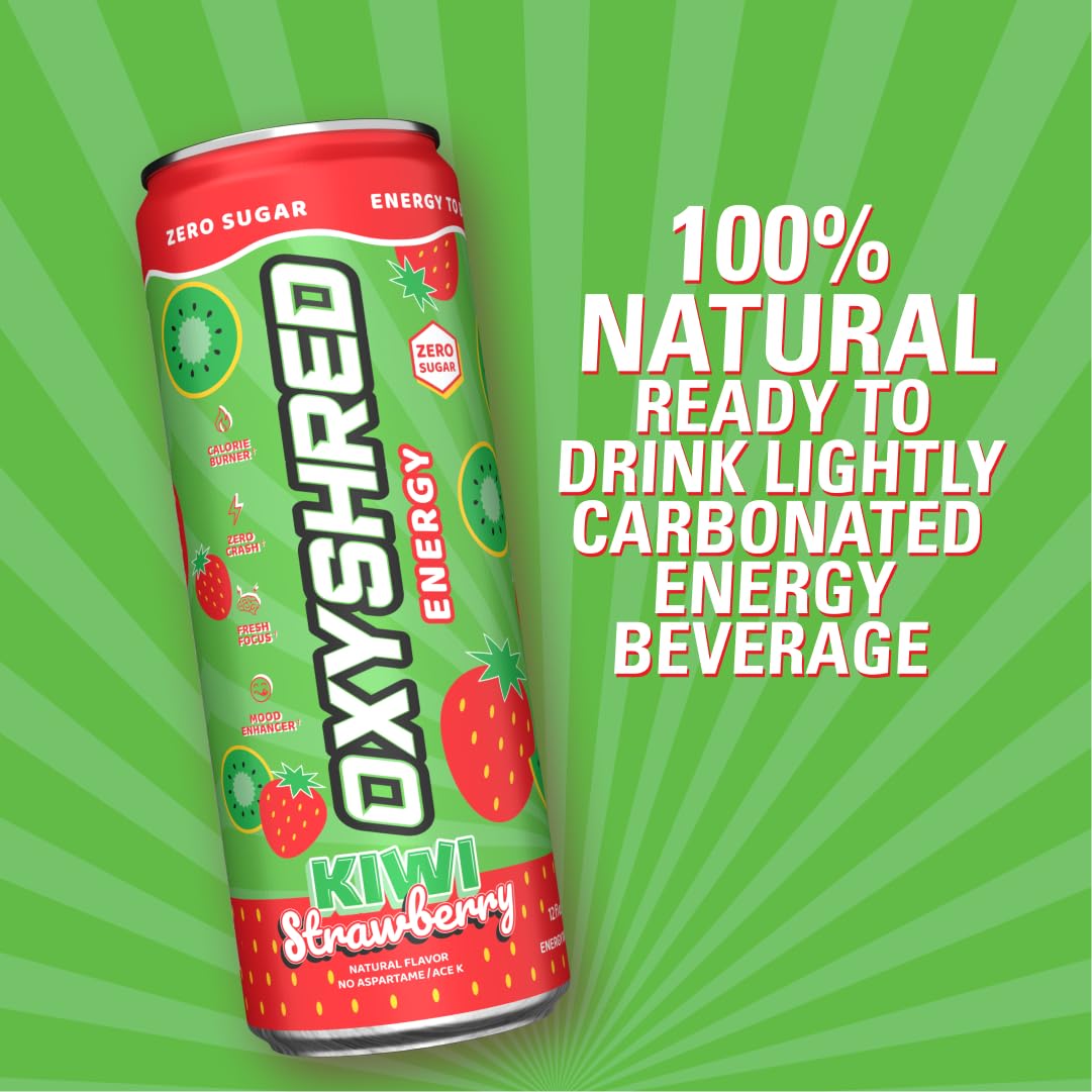 EHPlabs OxyShred Ultra Energy Drink - Zero Sugar, Kiwi Strawberry, 12 Fl Oz (Pack of 12)