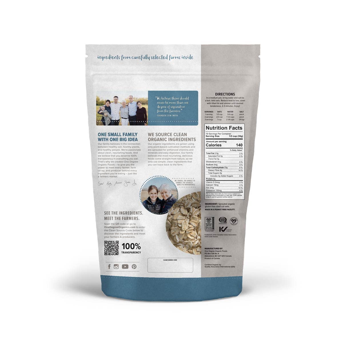 One Degree Organic Foods Sprouted Quick Oats, USDA Organic, Non-GMO Gluten Free Oatmeal, 24 oz., 4 Pack