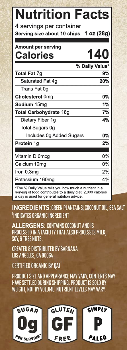 Barnana Organicaplantainacrisps Sea Salt 4 Ounce Bag