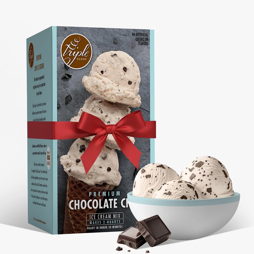 Triple Scoop - enhanced Vanilla Choc Chip Ice Cream Mix For Ice Cream Maker. Simple, Easy, Delicious. From Gourmet Mix To Maker in 5 Min, Makes 2 Creamy Quarts, Made in USA (1 Pack, Van Choc)