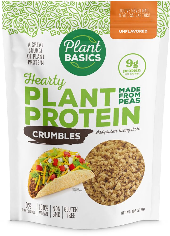 Plant Basics - Hearty Plant Protein - Unflavored Crumbles, 8 oz, Made from Peas, Non-GMO, Gluten Free, Low Fat, Low Sodium, Vega