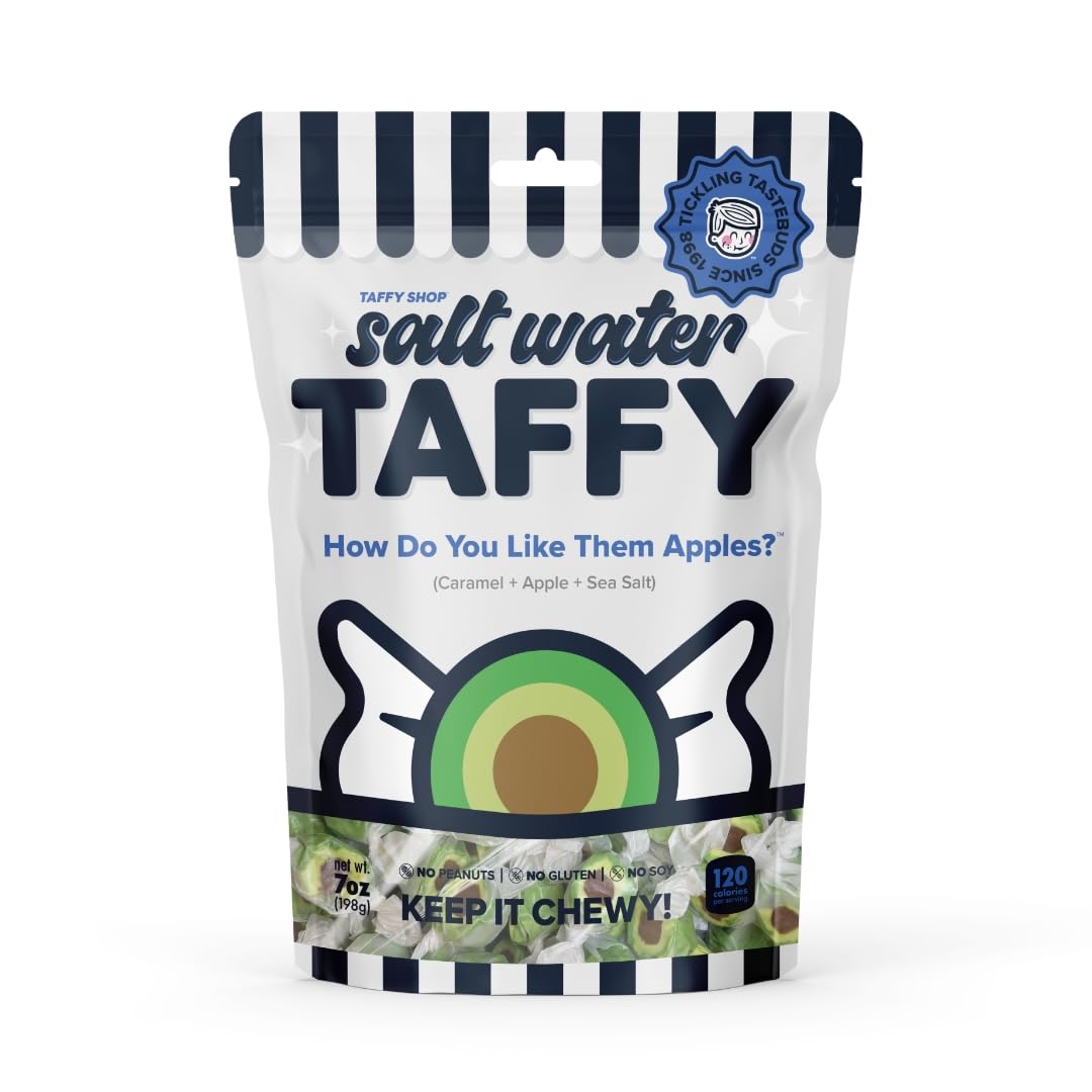 Taffy Shop How Do You Like Them Apples? Sea Salt Caramel Apple Salt Water Taffy Gourmet Soft Chewy Candy, Bulk Sweet Snack, Fres