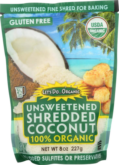 Lets Do Organic Unsweetened Coconut Shredded, Fine Shred, 8 oz (2 Pack)