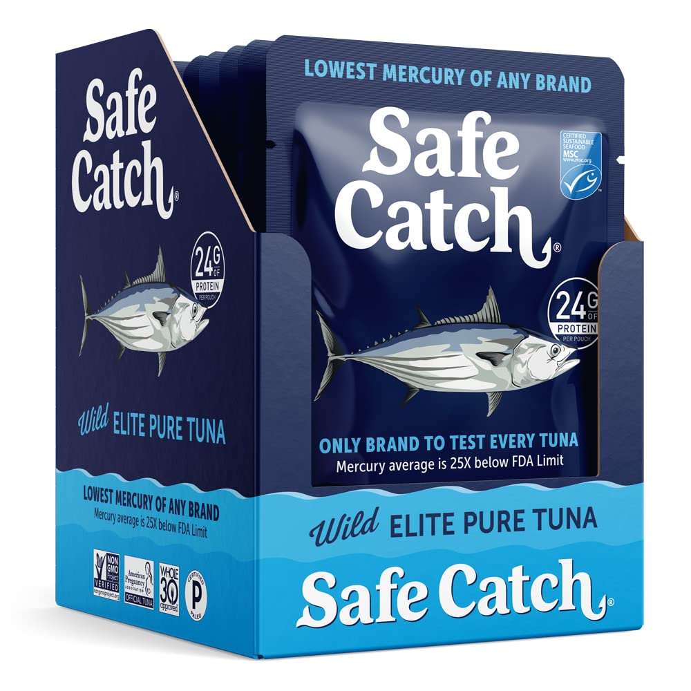 Safe Catch High-Standard Tuna Wild-Caught Lowest Mercury Tuna Fish Pouch Gluten-Free Keto Food Non-Gmo Kosher Paleo-Friendly High Protein Snack, No Water Oil Tuna, Pack Of 12 Tuna Pouches 3Oz