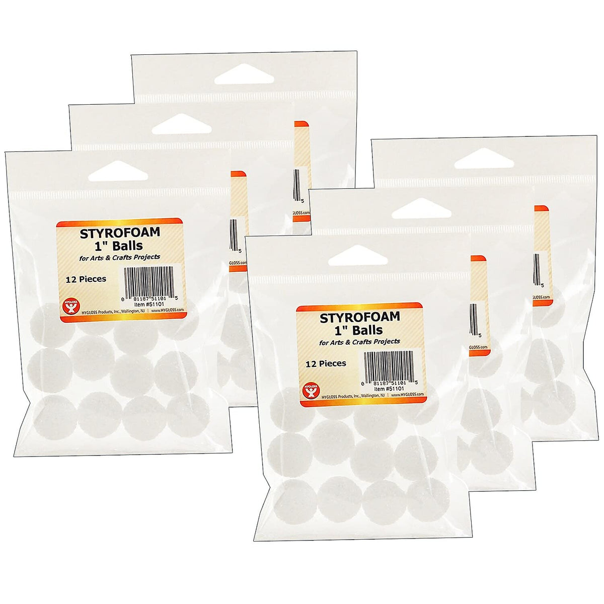Hygloss Styrofoam Balls, 1 Inch, White, 12 Per Pack, 6 Packs, Acrylic