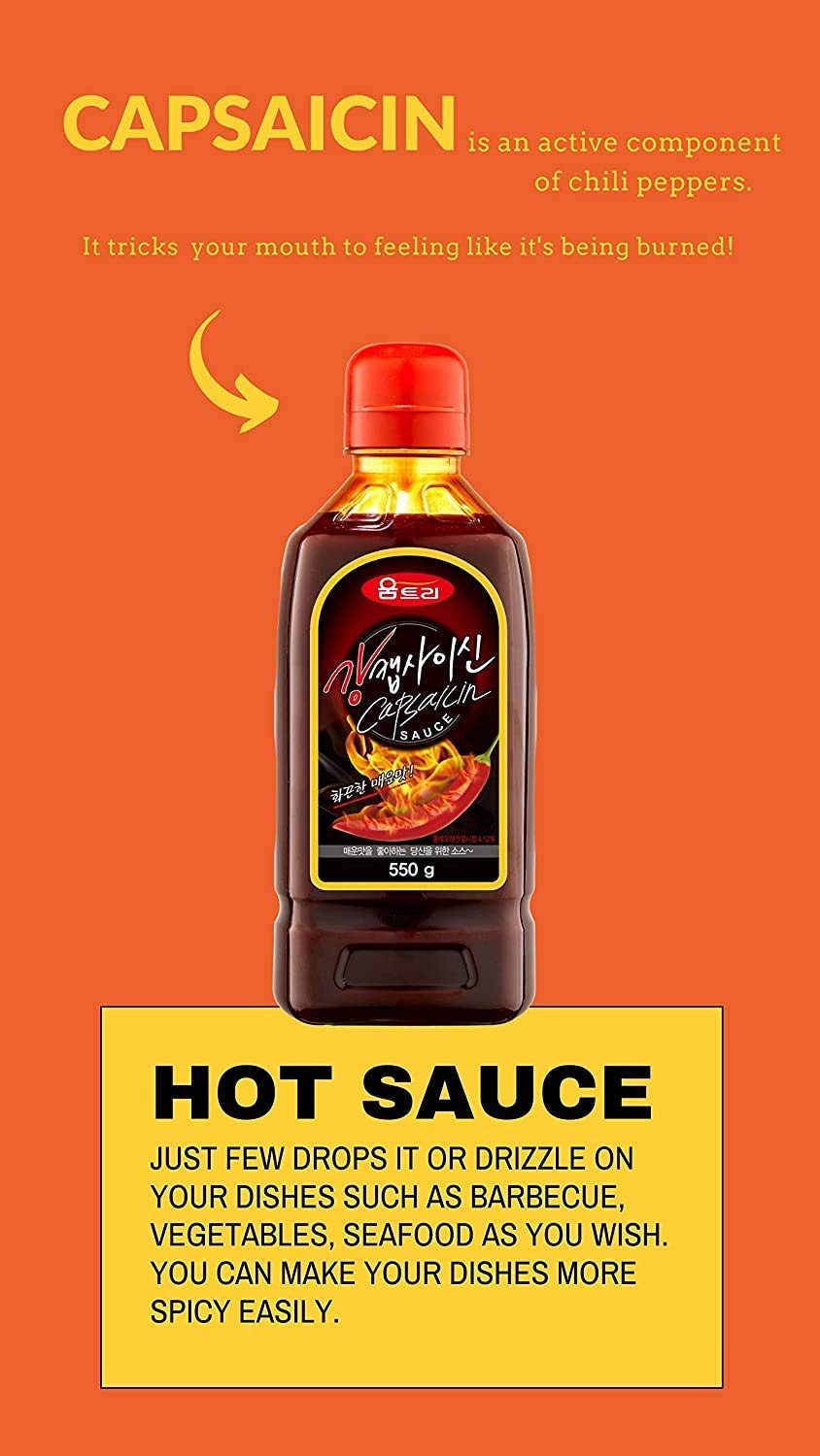 Woomtree Hot Sauce Capsaicin Oil, 19.4 oz Bottle, Red, Made in Korea