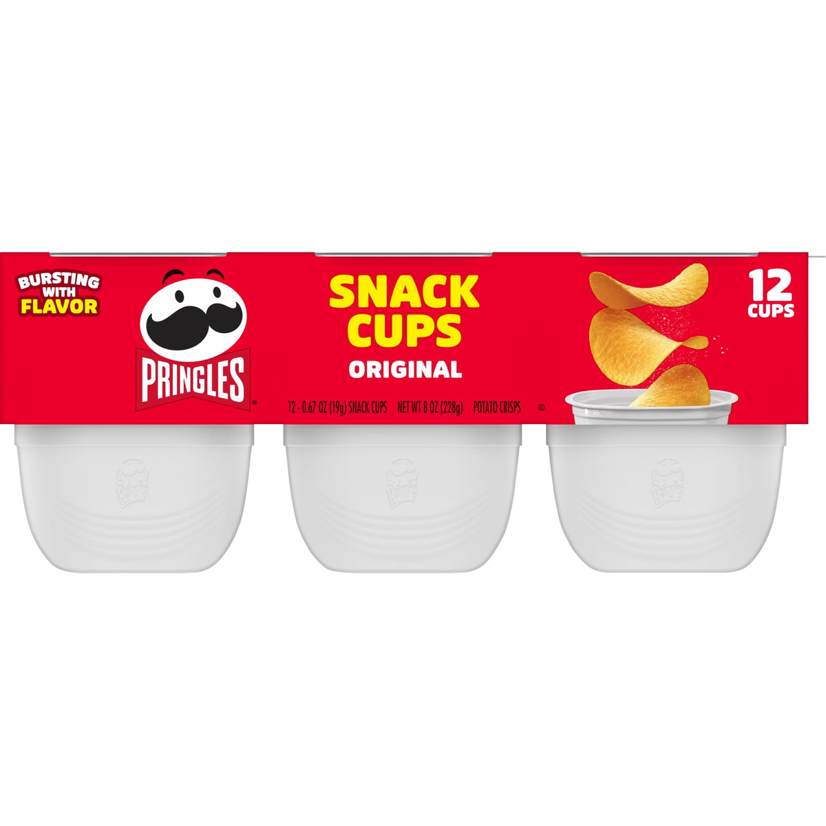 Pringles Potato Crisps Chips, Lunch Snacks, Snack Cups, Original, 8oz Tray (12 Cups)