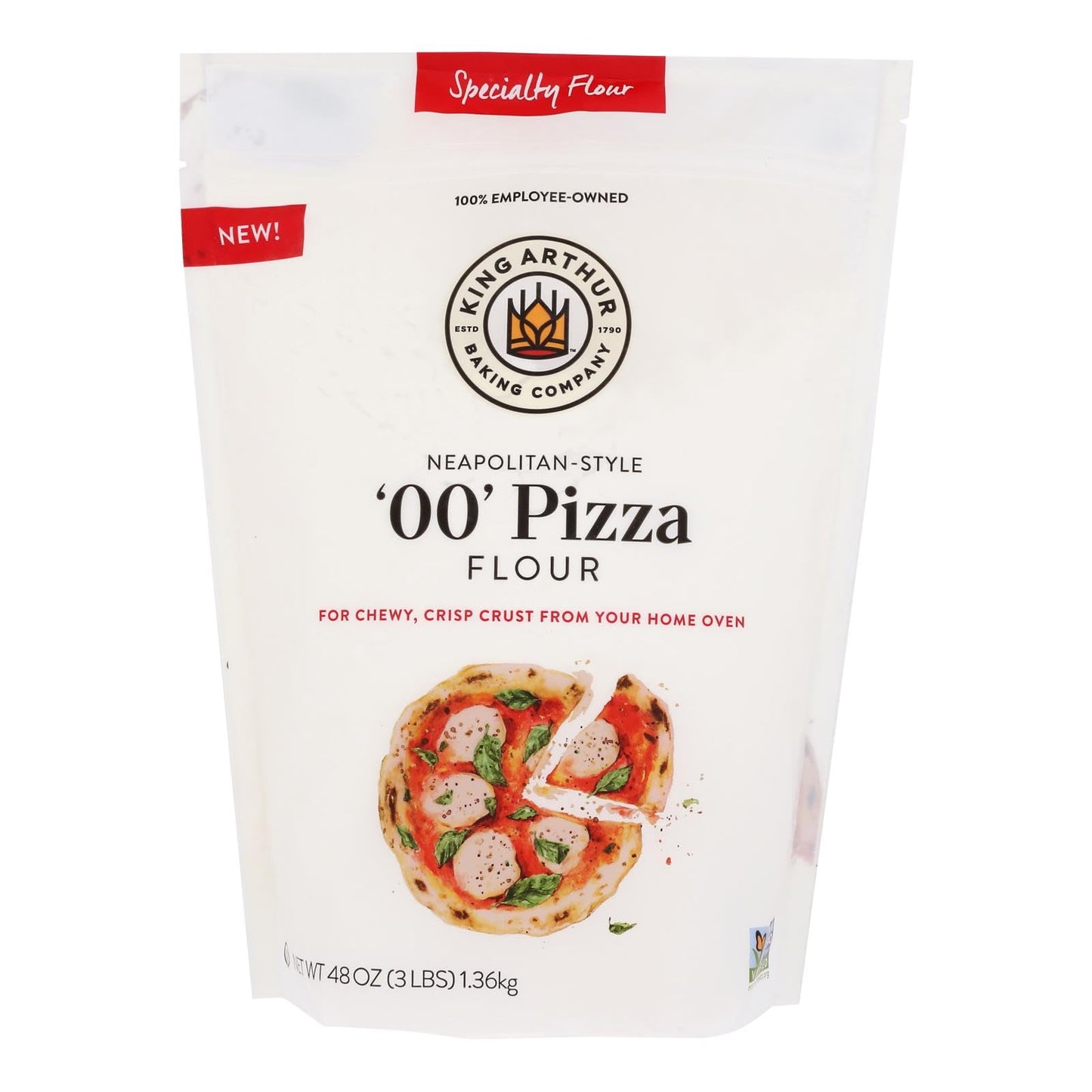 King Arthur, 00 Pizza Flour, Specialty Flour, Blend of 100% American-Grown Wheat, Non-GMO Project Verified, 3 Pounds(Pack of 4)