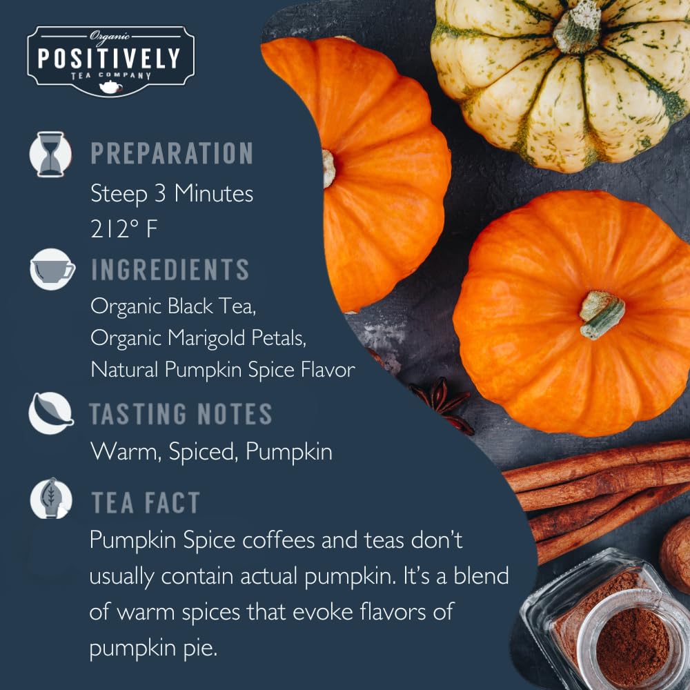 Organic Positively Tea Company, Pumpkin Spice Black Tea, Loose Leaf, 16 Ounce