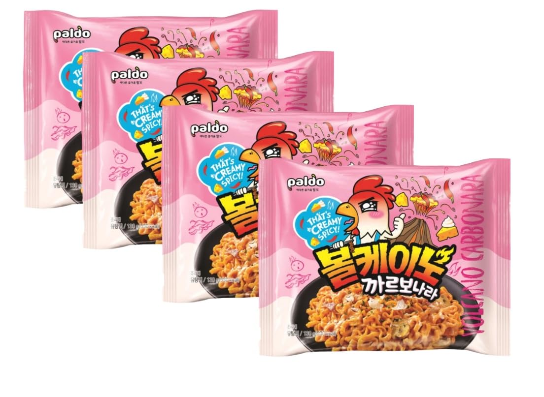 PALDO FUN & YUM Volcano Carbonara Spicy Chicken Noodle, 4.59 Ounce (Pack of 4)