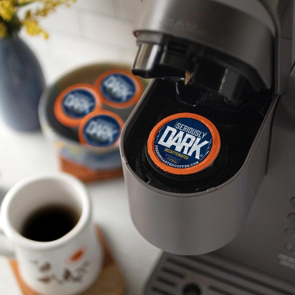 Fresh Roasted Coffee Seriously Dark Decaf Artisan Blend - 96 Pods for K Cup malt-inspired