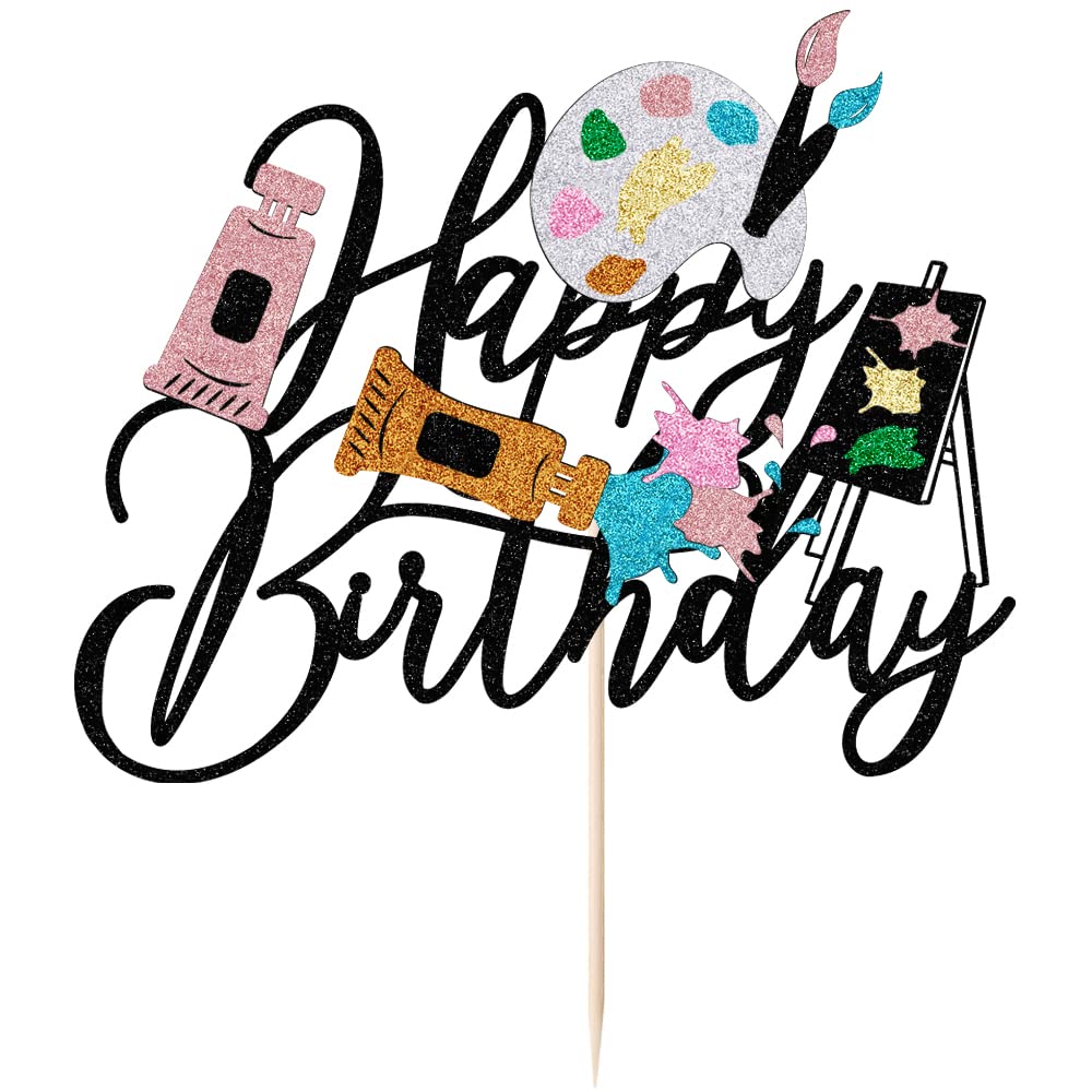 Lveud Happy Birthday Cake Topper - Painting & Drawing Board Theme