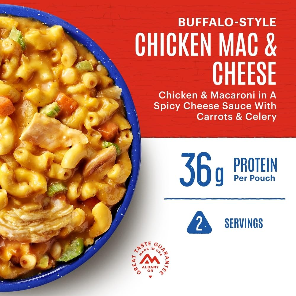 Mountain House Buffalo-Style Chicken Mac & Cheese Freeze-Dried Food For Camping, 12 Servings, 30-Year Shelf-Life