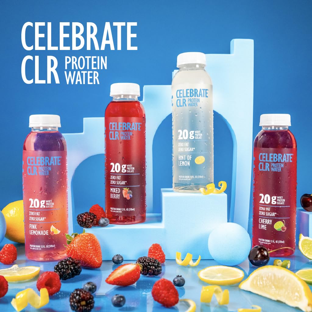 Celebrate Bariatric dietary products CLR Whey Isolate Protein Water, 20g Protein, Gluten Free, Sugar Free, 12 Fl Oz, Pack of 12