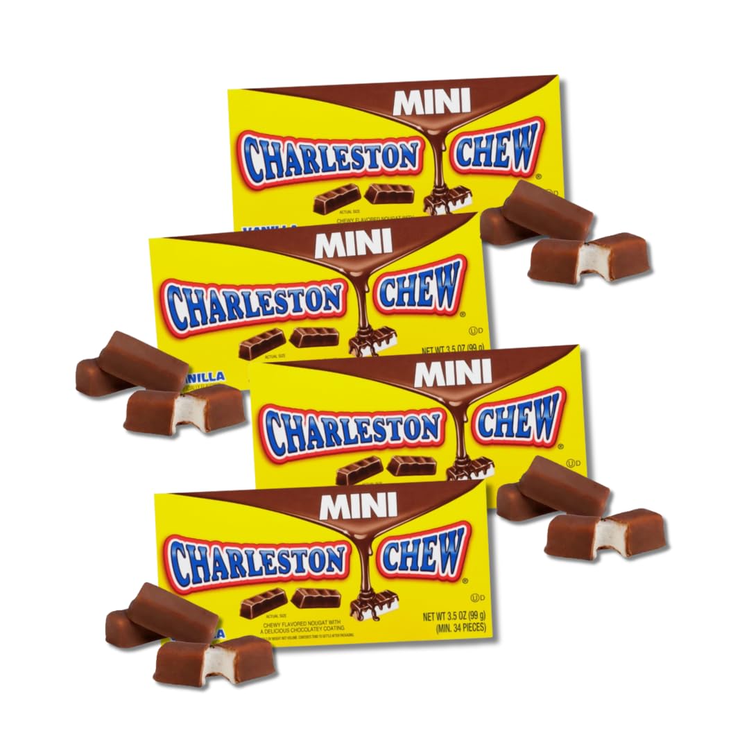 LYZAS SWEETS & TREATS Classic Candy Movie Theater Box - Mini Charleston Chew, Pack of 4