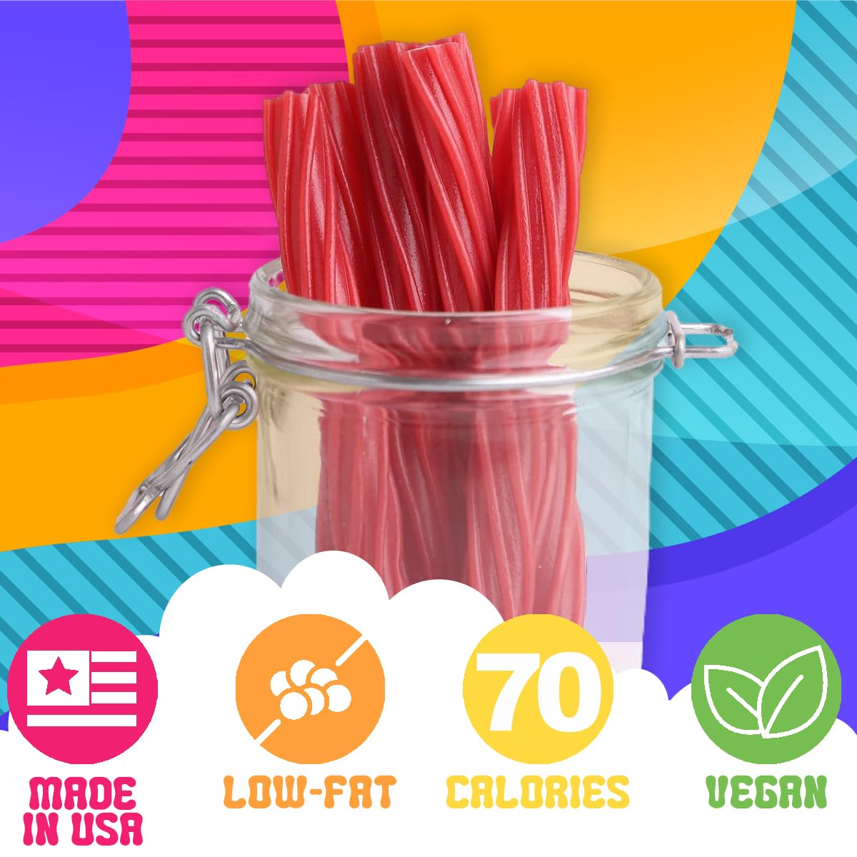 Amish Good Gourmet Licorice Twist Candy - Red Cherry Jumbo, Sweet & Chewy, 8 Oz, Under 100 Calories Snack