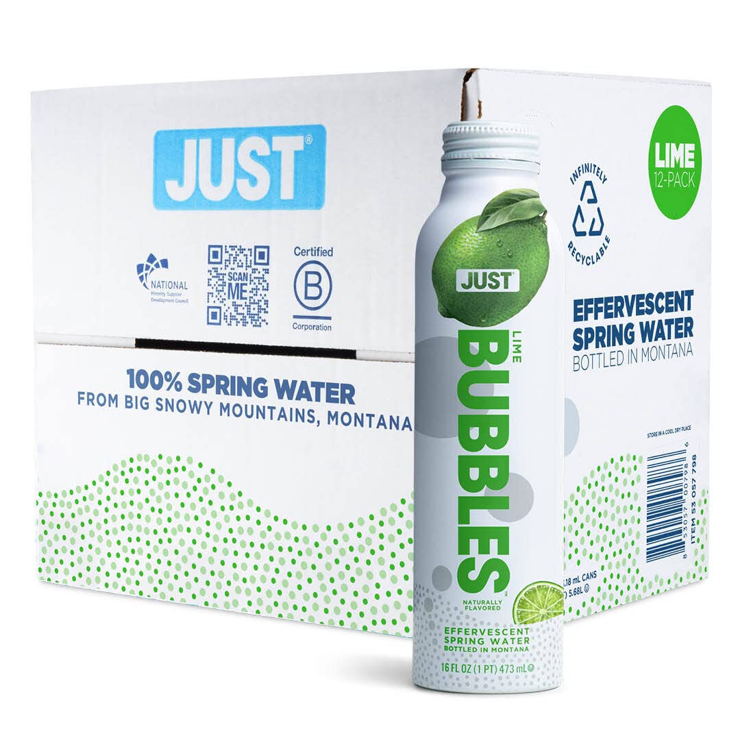 Just Bubbles Lime - Pure Premium Sparkling Spring Water In A Fully Recyclable Reusable Eco-Friendly Bottle - 100% Mountain-Sourc