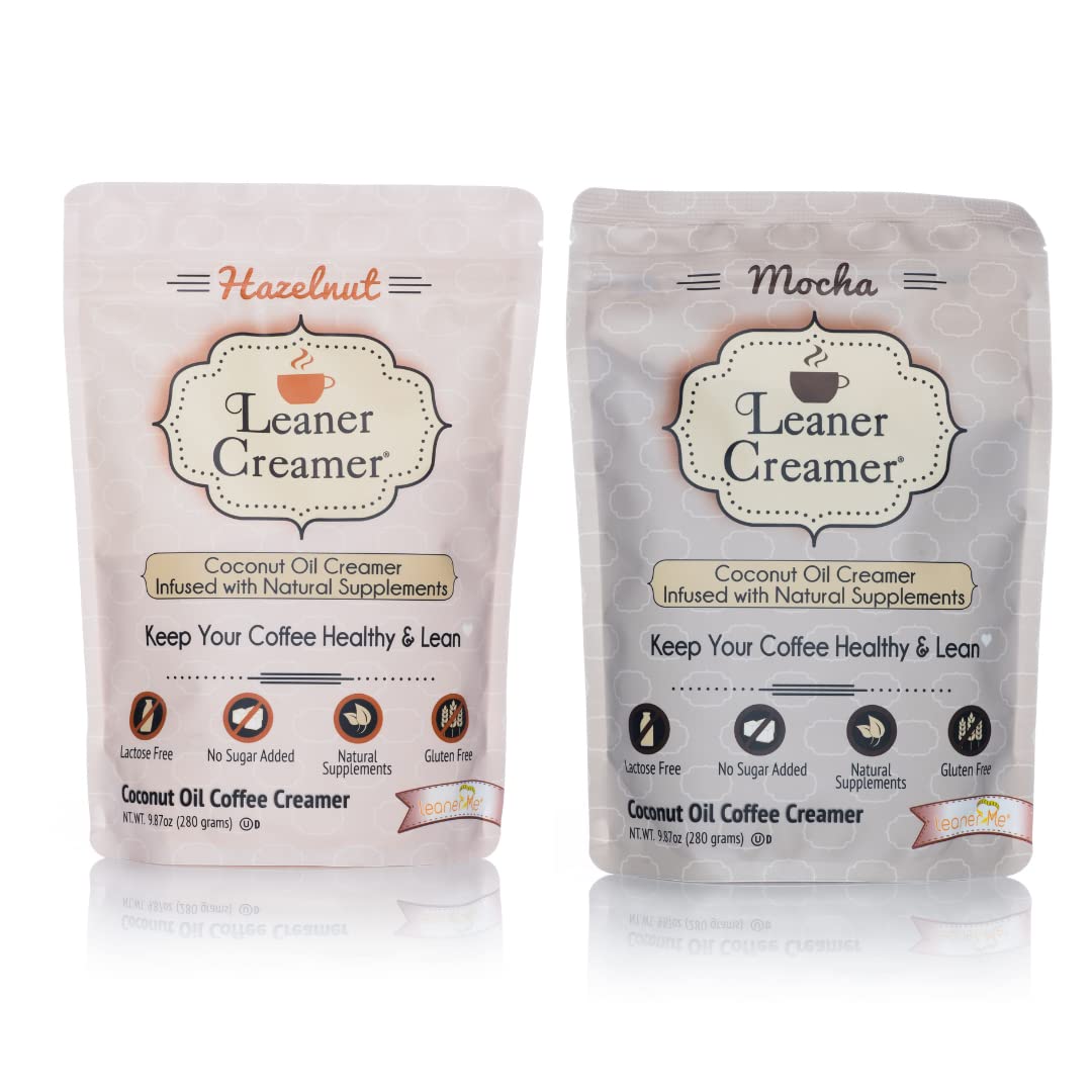 Leaner Creamer Non-Dairy Sugar Free Coffee Creamer Powder, Mocha + Hazelnut, 9.87 oz (Pack of 2)