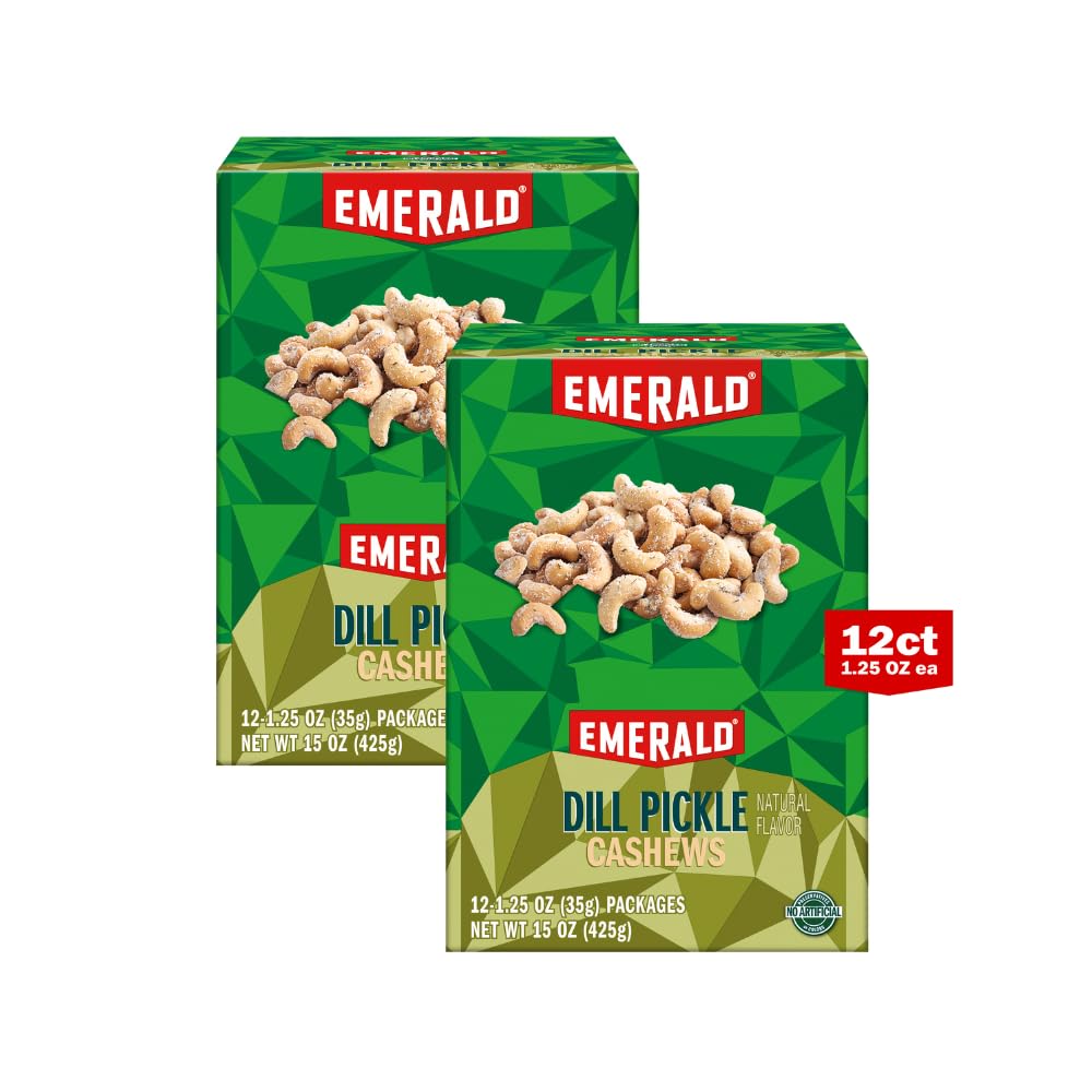 Emerald Nuts, Dill Pickle Seasoned Cashews, 15 Oz (Pack of 2)