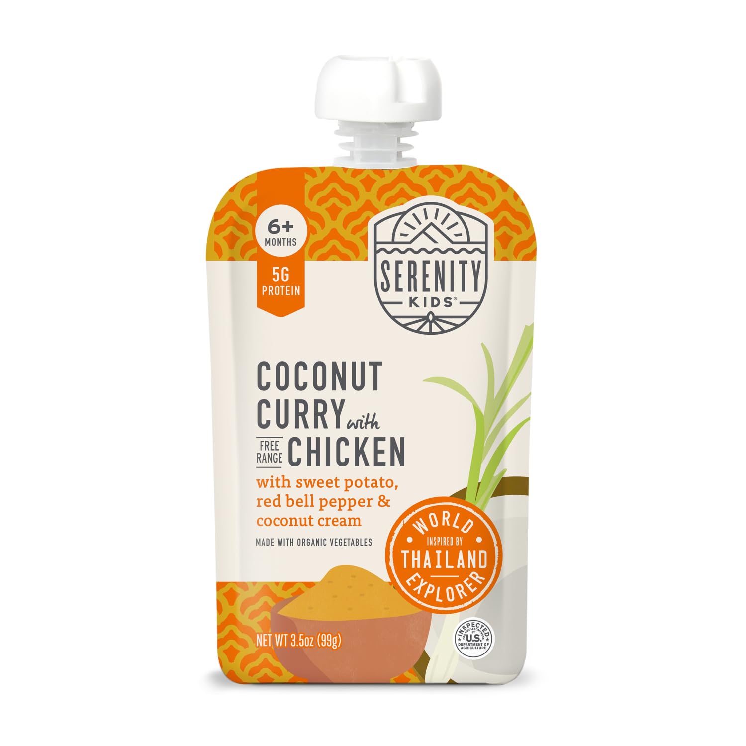 Serenity Kids 6+ Months World Explorers Baby Food Pouches Puree Made w/Ethically Sourced Meat & Organic Veggies - 3.5 Ounce BPA-