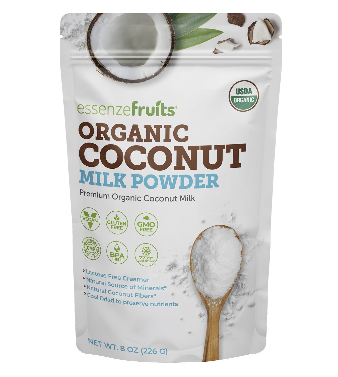 Essenzefruits Organic Coconut Milk Powder, Maltodextrin Free, No Sugar Added, Vegan, Keto, 8 Oz