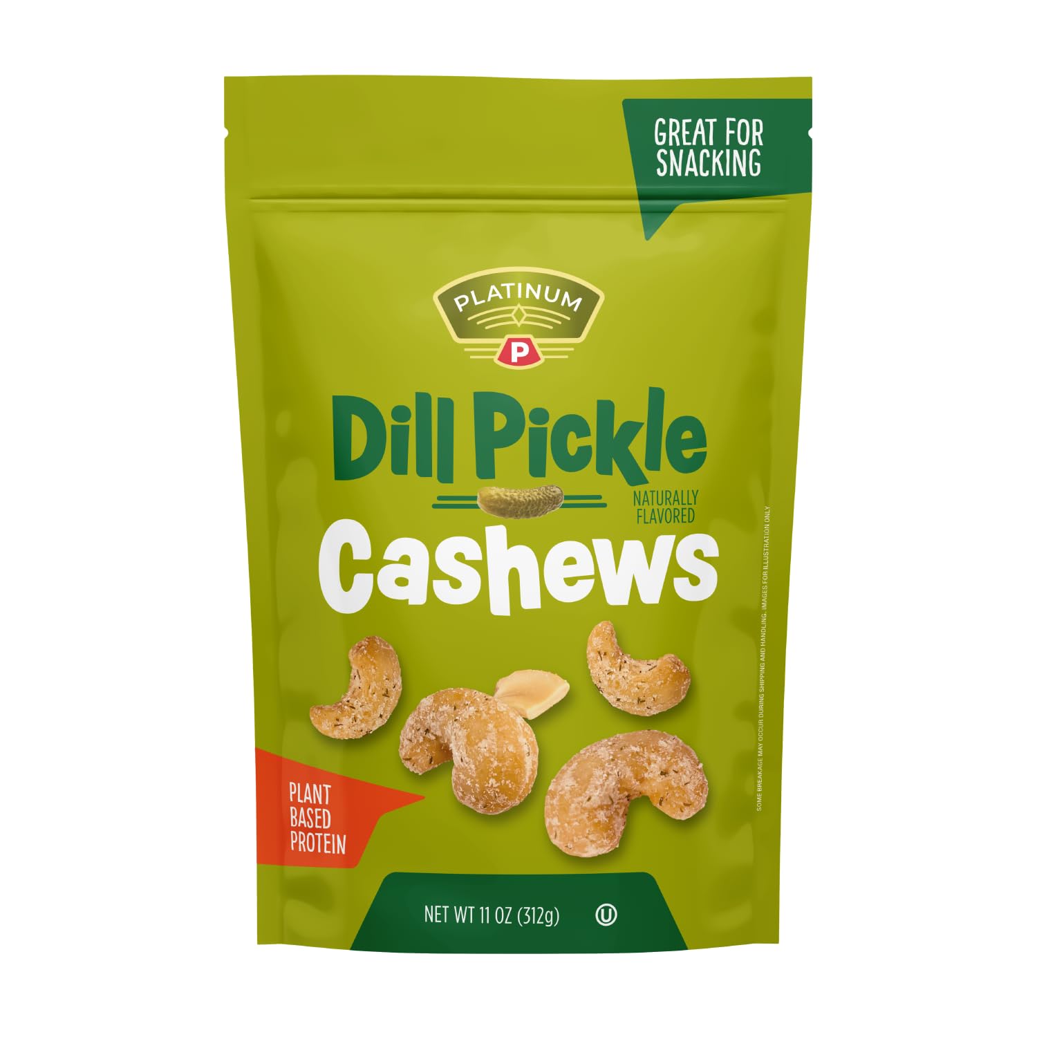 Platinum Dill Pickle Cashews - Plant Based Snack - 11oz Resealable Pouch