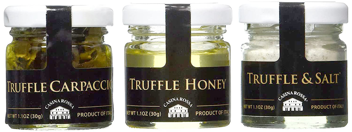 Casina Rossa Truffles Trio Pack: Truffle Carpaccio - Truffle Honey - Truffle & Salt, 3 x 1 oz.