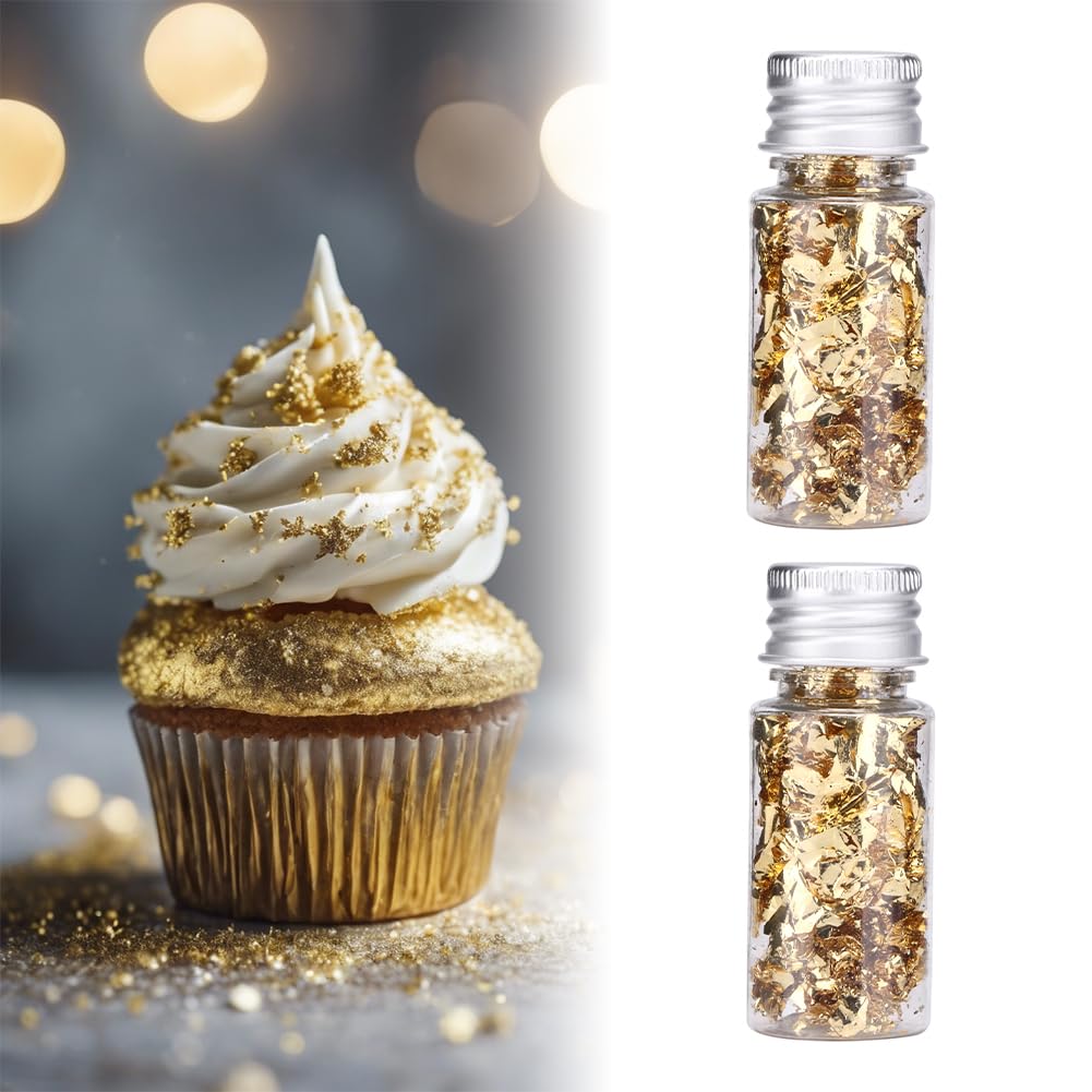 Lwuey Gold Leaf Cake Decoration Flakes, 4PCS, Gold Foil Paper, 5.50x2.20x2.20cm