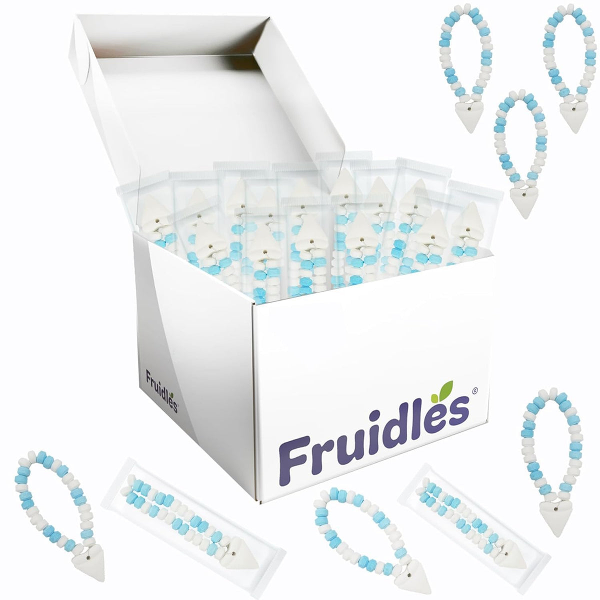 Fruidles Shark Tooth Candy Bracelet, Multicolor Fruit-Flavored Chewables, 12-Pack, Pink Yellow Violet Orange Green