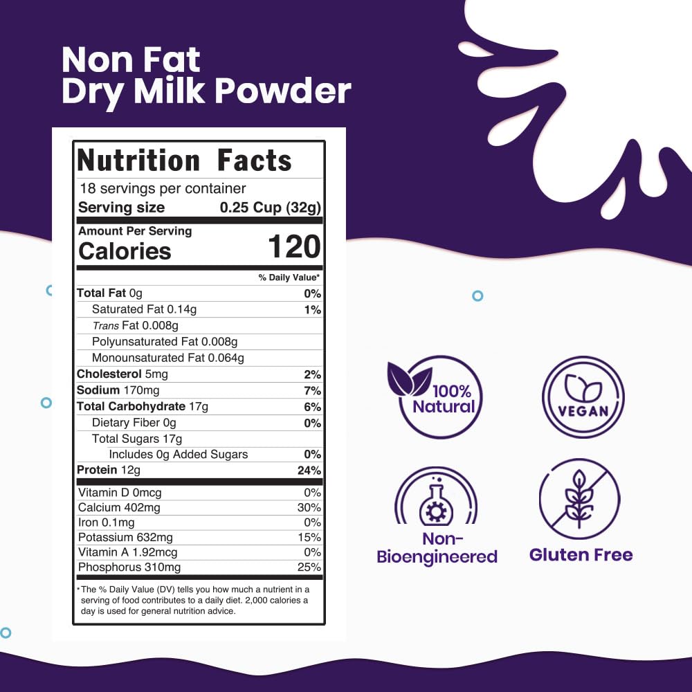 Pride Of India Nonfat Dry Milk Powder, Protein & Calcium Rich, 20 Ounce Jar