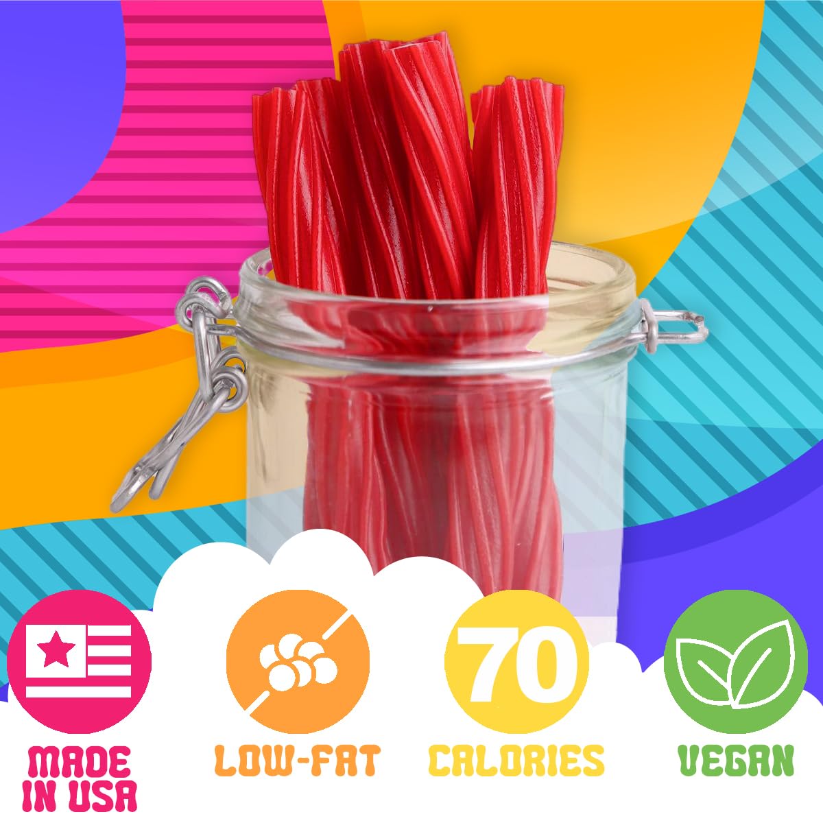 Amish Good Gourmet Licorice Twist Candy - Premium Sweet & Chewy Treat, Raspberry Jumbo Licorice Twist Perfect Snack Under 100 Ca