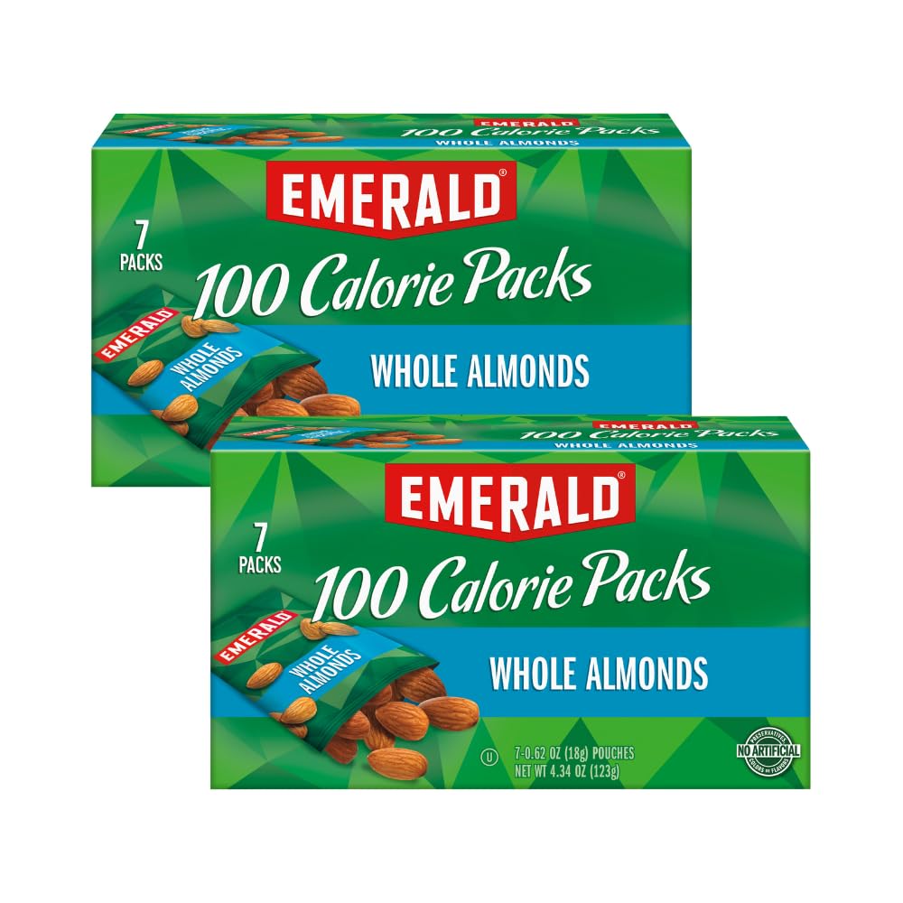 Emerald Nuts Whole Almonds, 100-Calorie Individual Packs 7Ct, 4.34 Oz (Pack Of 2)