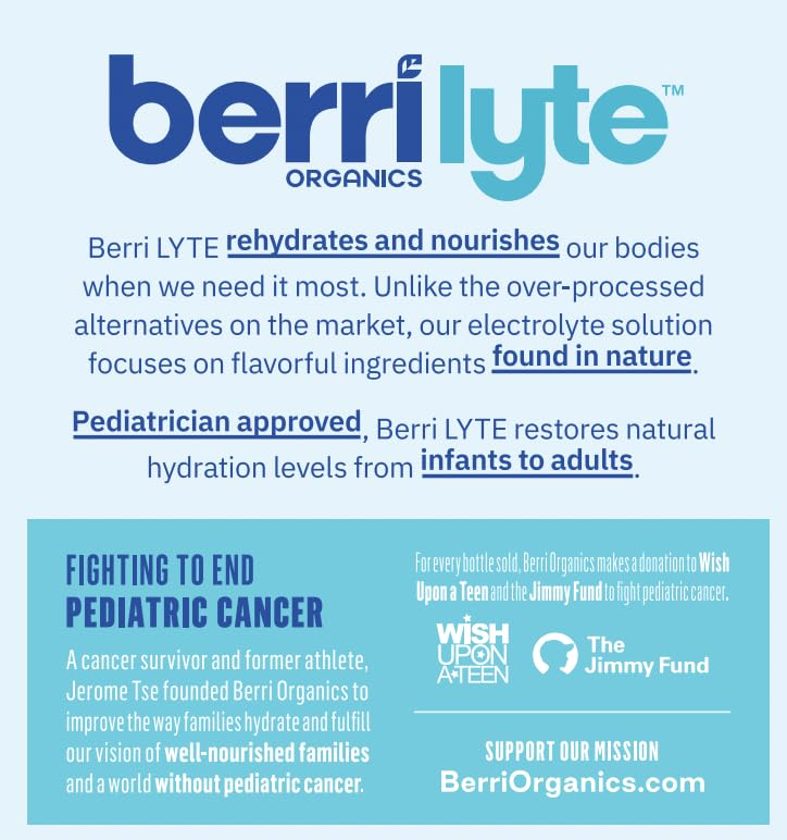 Berri Lyte Electrolytes Hydration Beverages With Coconut Water, Organic & Plant Based Electrolyte, Pediatric Rehydration Drink, Cherry, 1 L, 4 Count