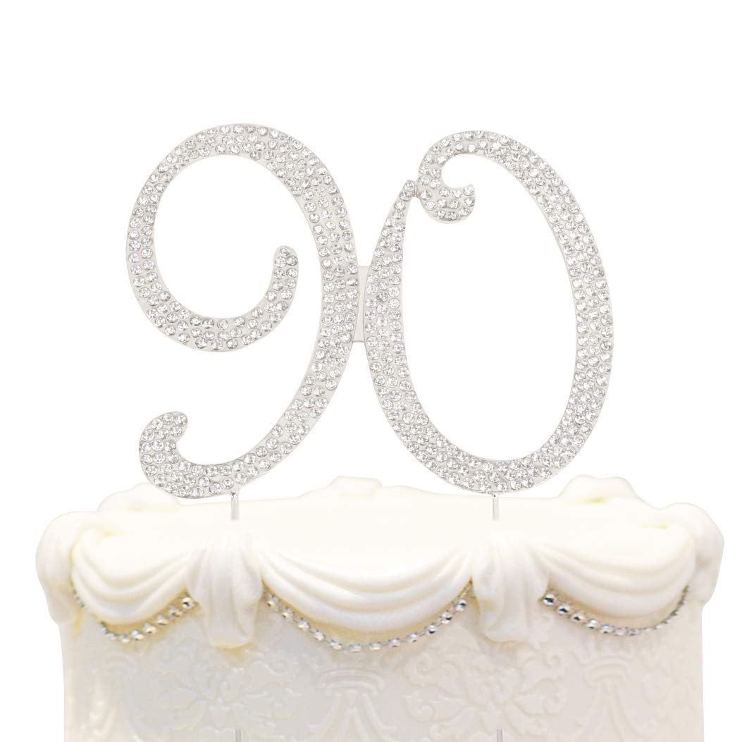Hatcher lee Bling Crystal 90th Birthday Cake Topper - Silver Keepsake Decoration, Model HCL-035