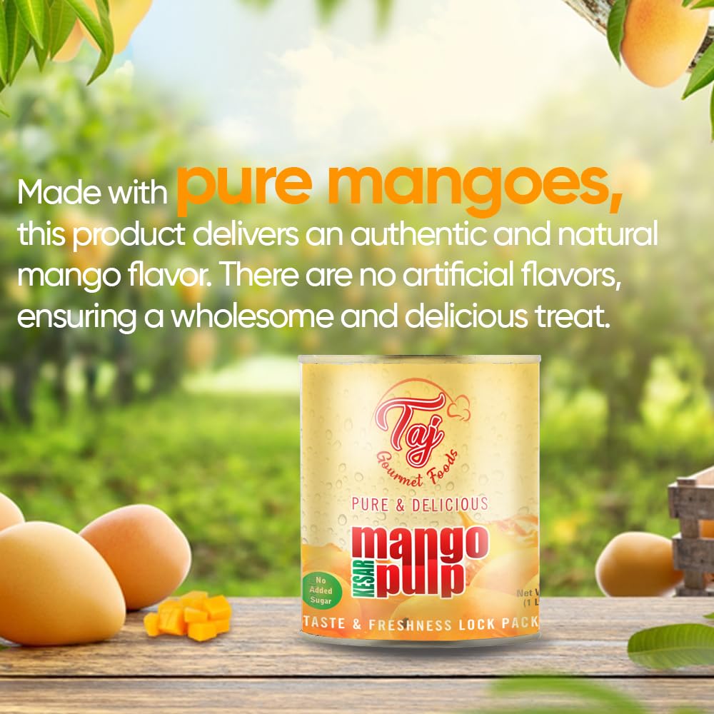 Taj Kesar Natural Mango Pulp 6-Pack | No Added Sugar | 30-Ounce (850G)