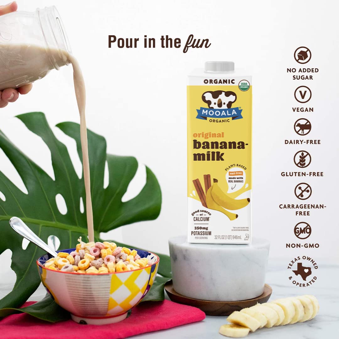 Mooala - Organic Original Bananamilk, 32 oz (Pack of 6) - Shelf-Stable, Non-Dairy, Nut-Free, Gluten-Free, Plant-Based Beverage