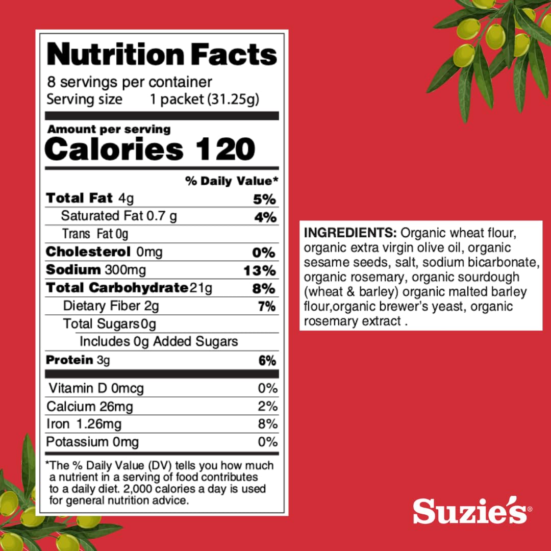 Suzies Organic Rosemary Sesame Saltines Crackers|Healthy Gourmet Baked Vegan Snack for Adults & Children|Non GMO|12 Fresh Packs