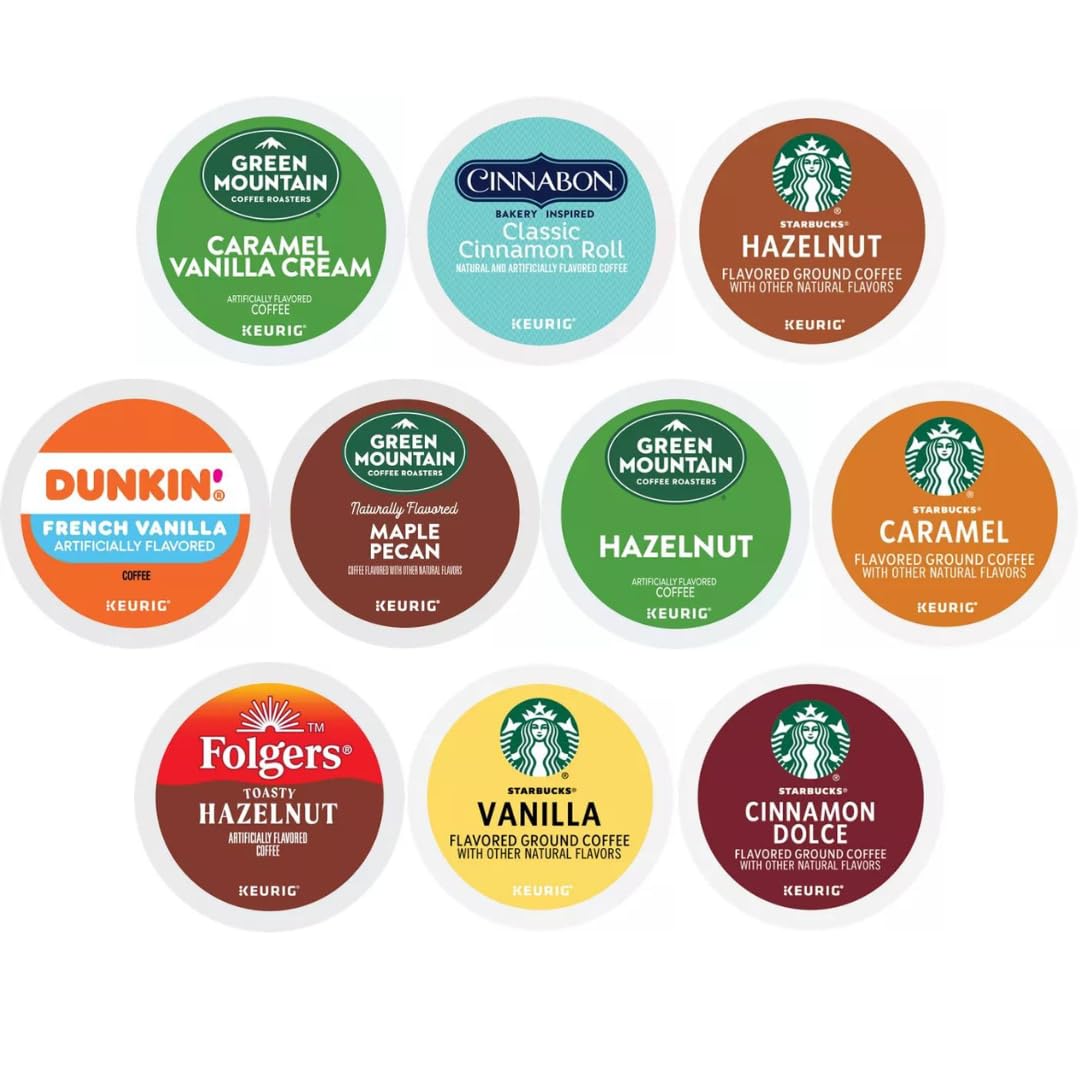 KUPIX Flavored K-Cups Coffee Pods Variety Sampler - 30 Count, Includes Starbucks Hazelnut, Caramel, Cinnamon Dolce & Vanilla